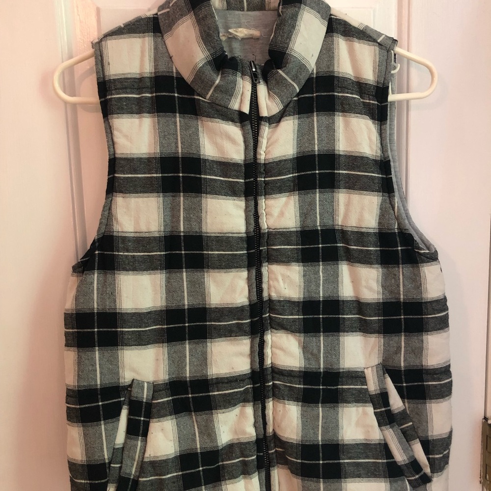 Black and white plaid vest